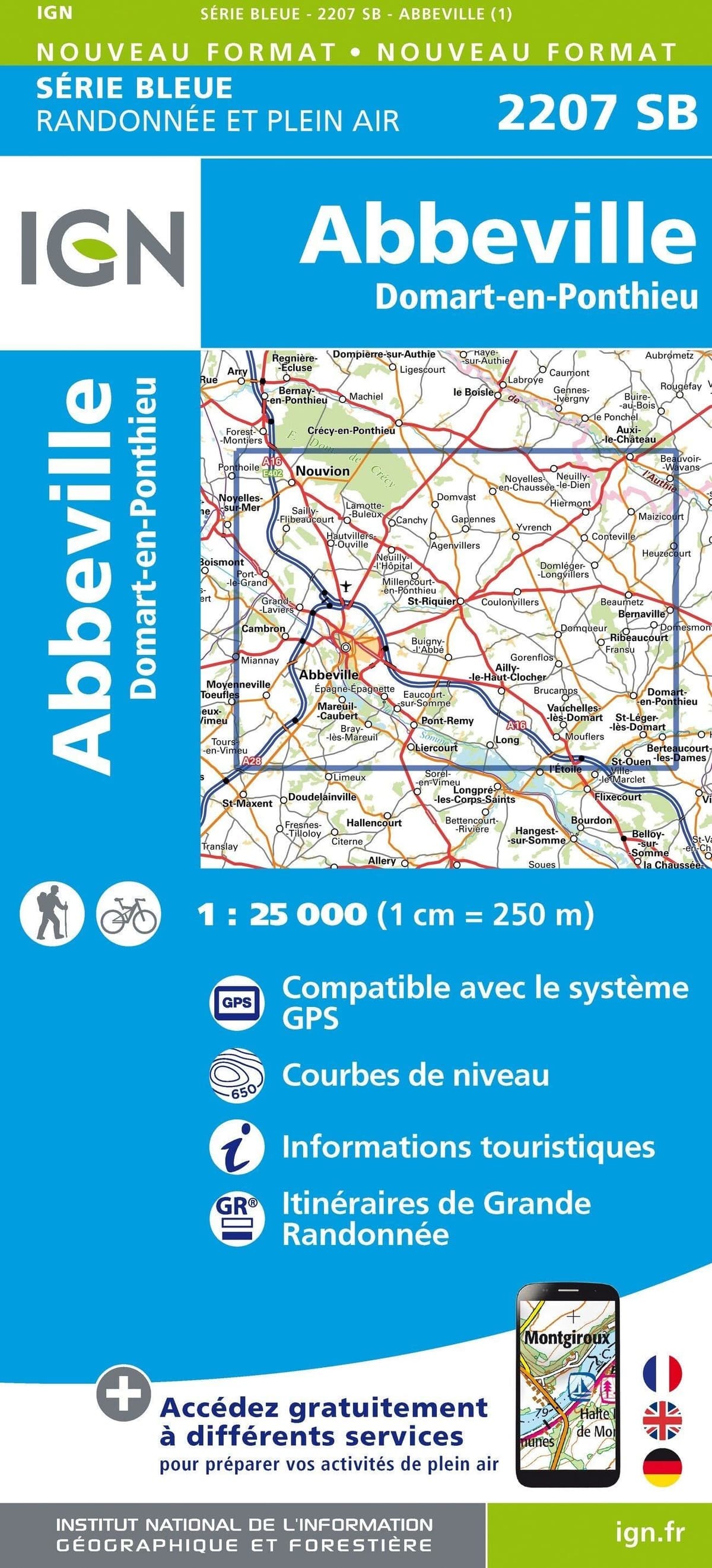 Carte de randonnée IGN Série Bleue n° 2207 - Abbeville, Domart-en-Ponthieu