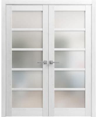 SARTODOORS Quadro 4002 Light Grey Oak MDF Interior Double Doors with Frosted Glass