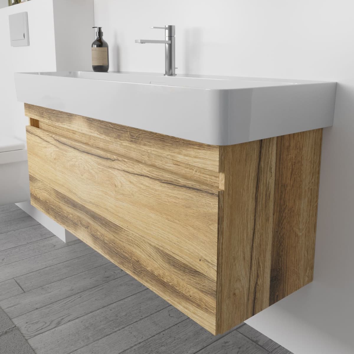 Megabad Profi Collection Megabad Lodge Doppel-Waschtischunterschrank 120 cm mit 1 Auszug für Waschtisch LAUFEN Val, Badmöbel, HMW12046D08GRMLV121,