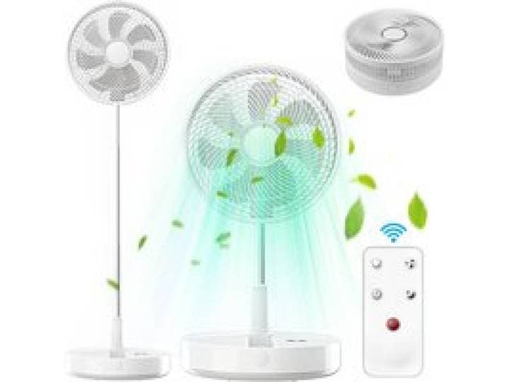 Ventilateur sur pied pliable 12 – Batterie 10800mAh Télécommande 8 Vitesses Silencieux – Pour Maison Bureau Camping Blanc