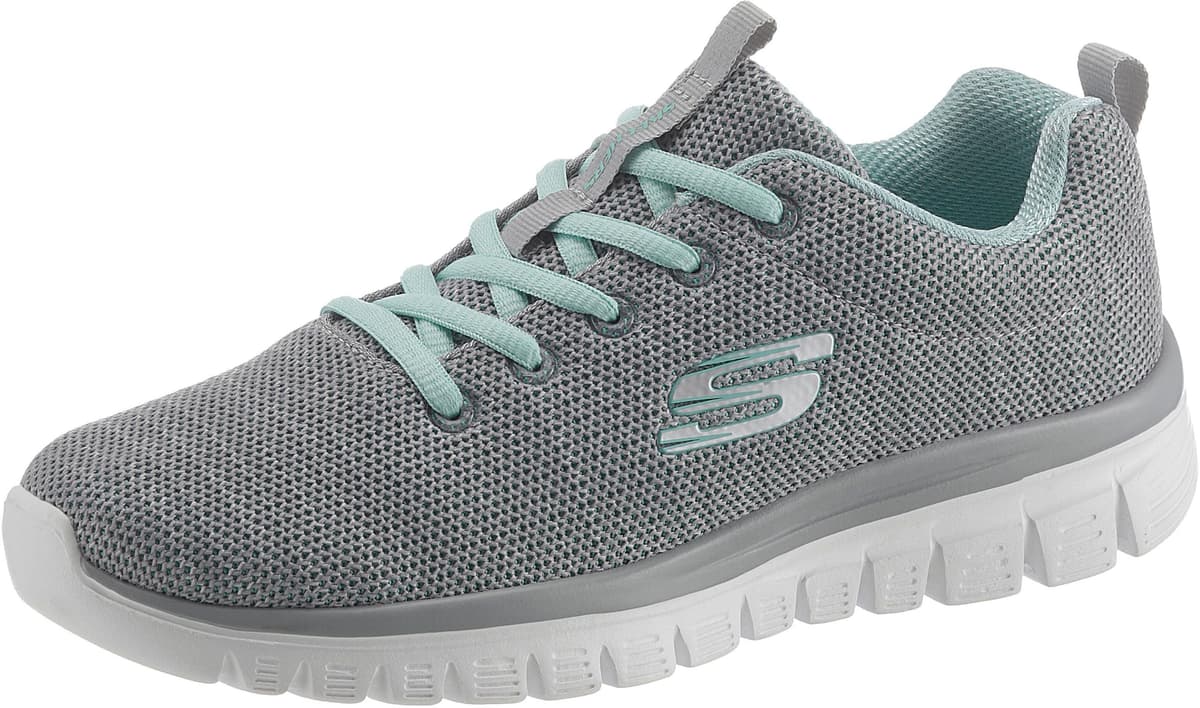 Sneaker SKECHERS "Graceful - Twisted Fortune", Damen, Gr. 42, Textil, grau (grau, mint), Mesh, Schuhe Sneaker, Freizeitschuh, Halbschuh, Schnürschuh mit Memory Foam grau, mint 42, Textil