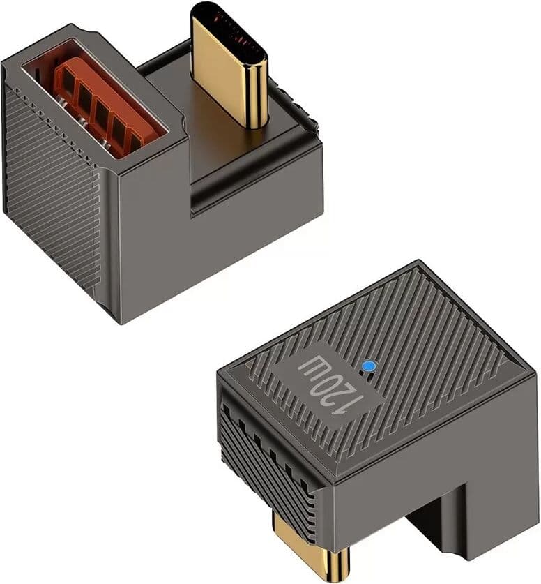 INF Adaptateur USB Femelle vers Type-C Mâle en Forme de U, 120W avec Indicateur Lumineux, Alliage d'Aluminium