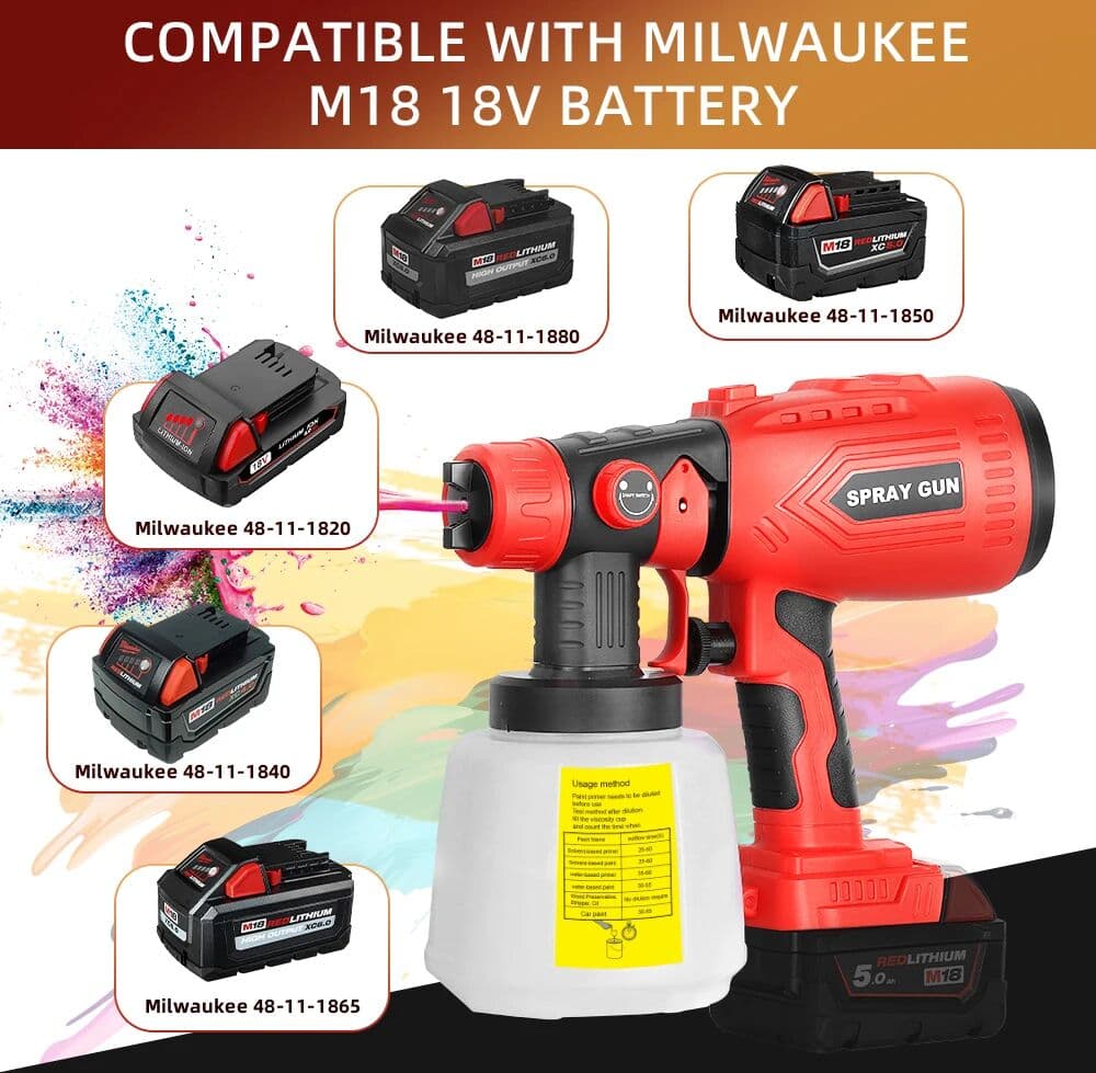 NONE 200W For Milwaukee M18 Cordless HVLP Paint Sprayer Brushless Motor Copper Nozzle Easy Clean Home Project（No Battery）