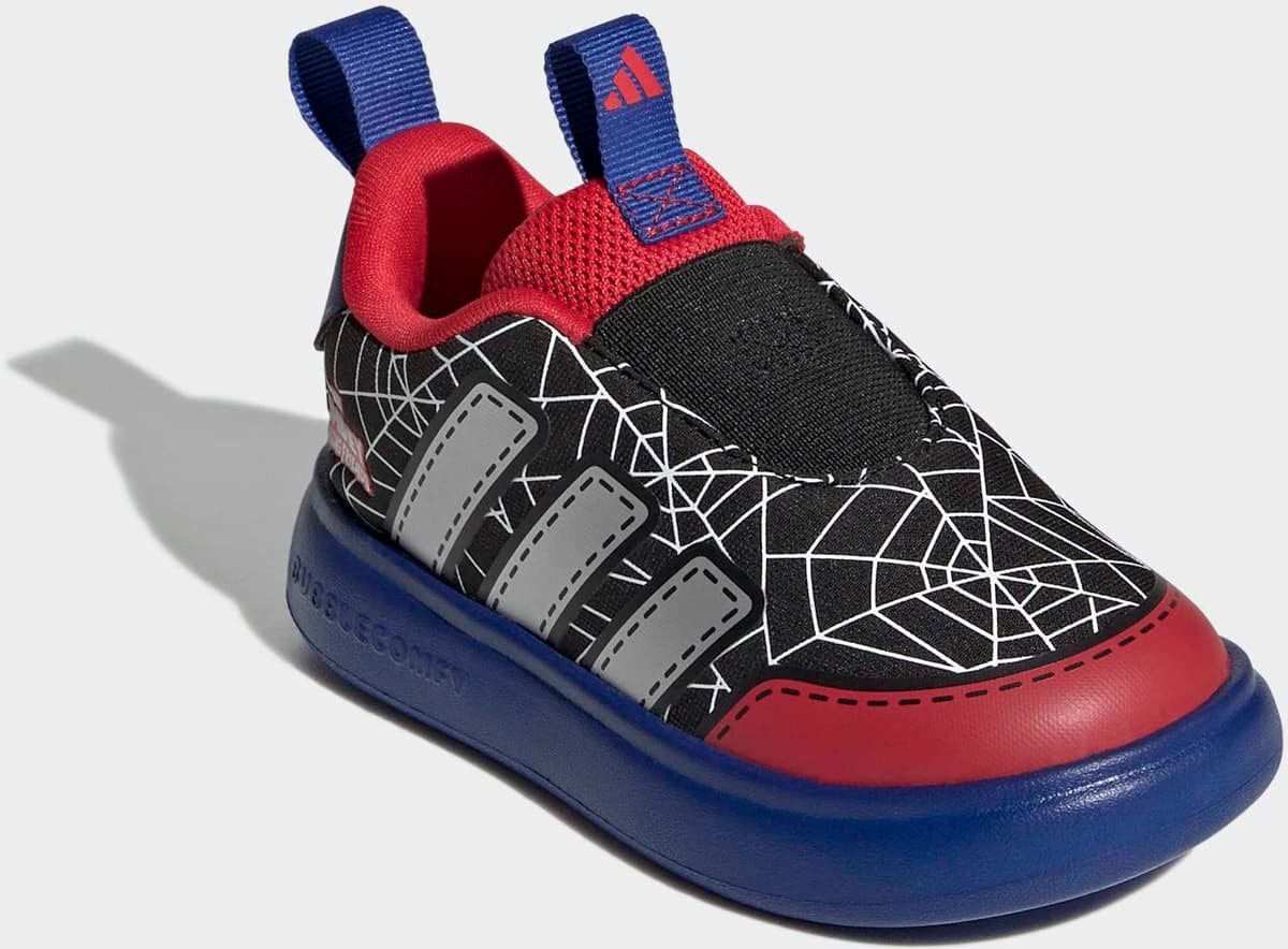 Sneaker ADIDAS SPORTSWEAR "BUBBLECOMIC SPIDEY I", Mädchen, Gr. 22, core schwarz, silber metallic, royal blau, Synthetik, Textil, Schuhe Sneaker, sehr leichte Sohle