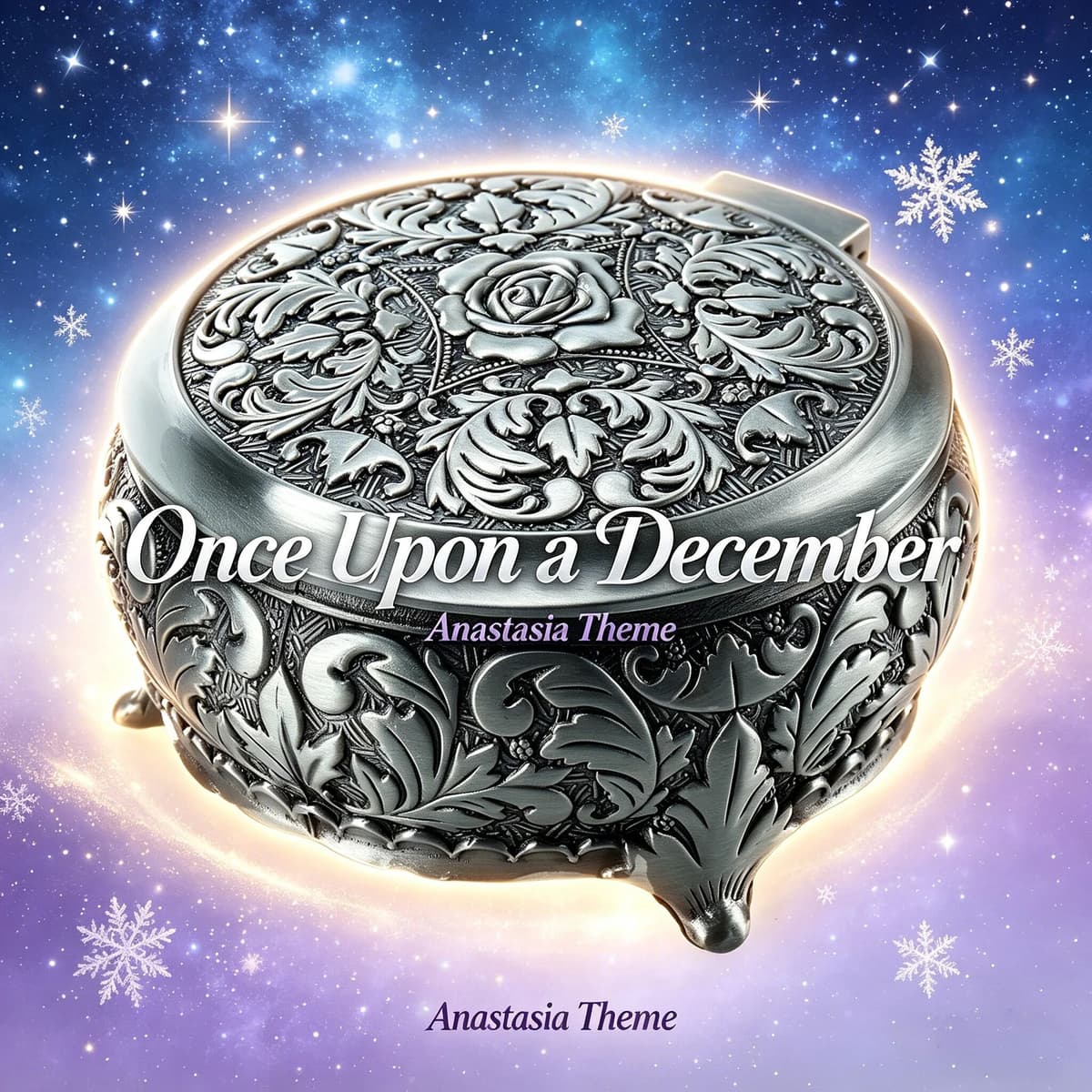 NONE Anastasia Once upon a December Wind-Up Musical Box Round Alloy with Embossed Rose Decor Romantic Valentines Day Gift