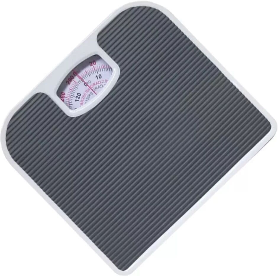 INF Mechanische Badezimmerwaage kompatibel mit Dual-Skala Analoganzeige und rutschfester Lederoberfläche 130kg Kapazität Grau