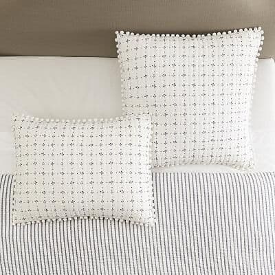 Georgie Pom Pom Quilted Sham - Raspberry - Raspberry Standard - Ballard Designs