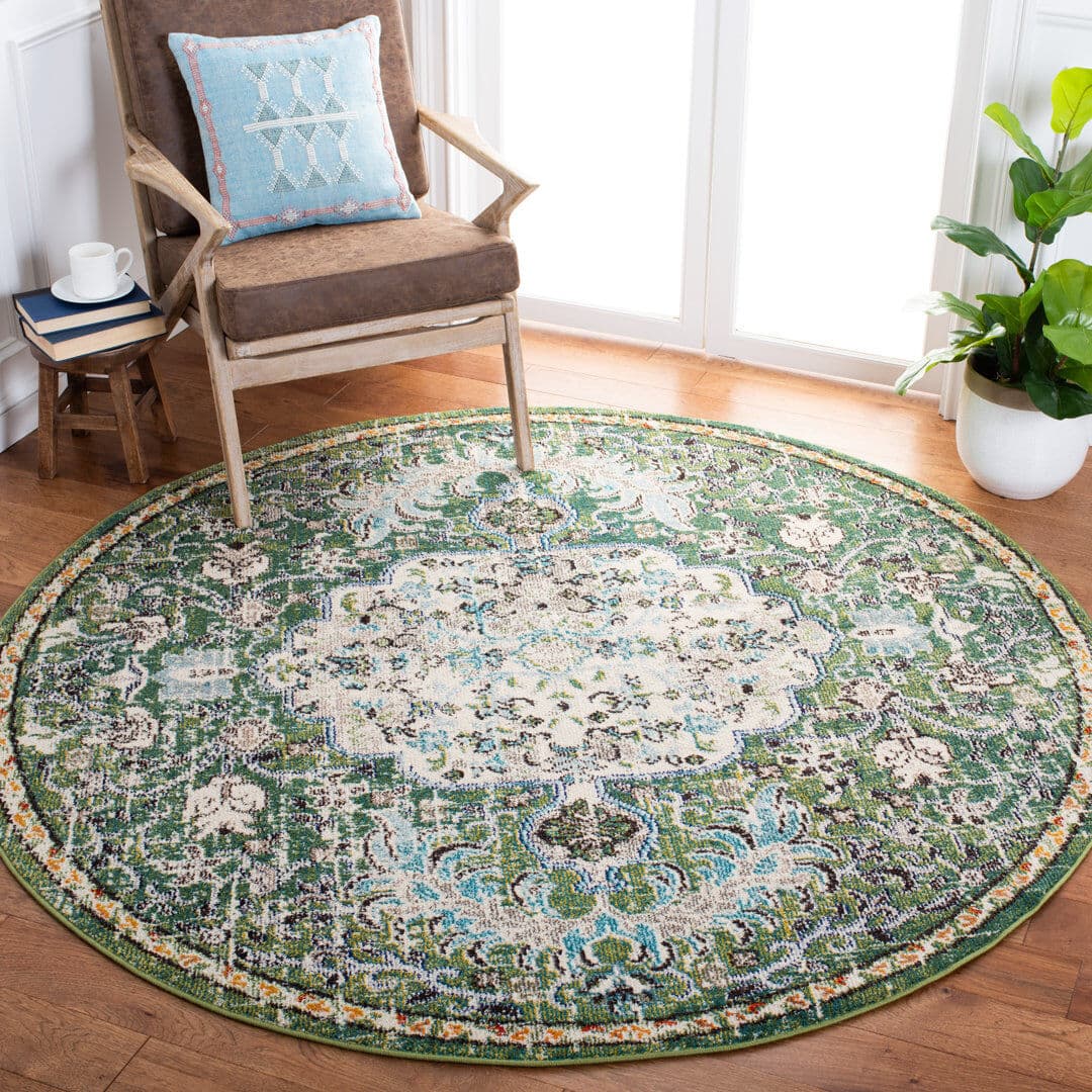 Latitude Vive Wisner cm Oriental Cotton Area Rug Green;Beige Round 122 cm