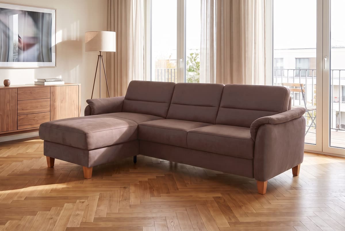 Ecksofa HOME AFFAIRE "Palmera L-Form, B: 244 cm - OTTO. Verlässliche Qualität.", braun (mokka), B:244cm H:89cm T:163cm, 100% Polyester;Struktur (100% Polyester);Luxus-Microfaser in Lederoptik (100% Polyester), Sofas, Ecksofa, optional Schlaffunktion & Bet