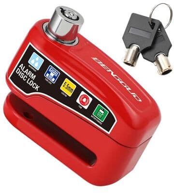 Uplift Picks Motorcycle Disc Brake Lock With Alarm Waterproof Anti Theft Safety Lock red