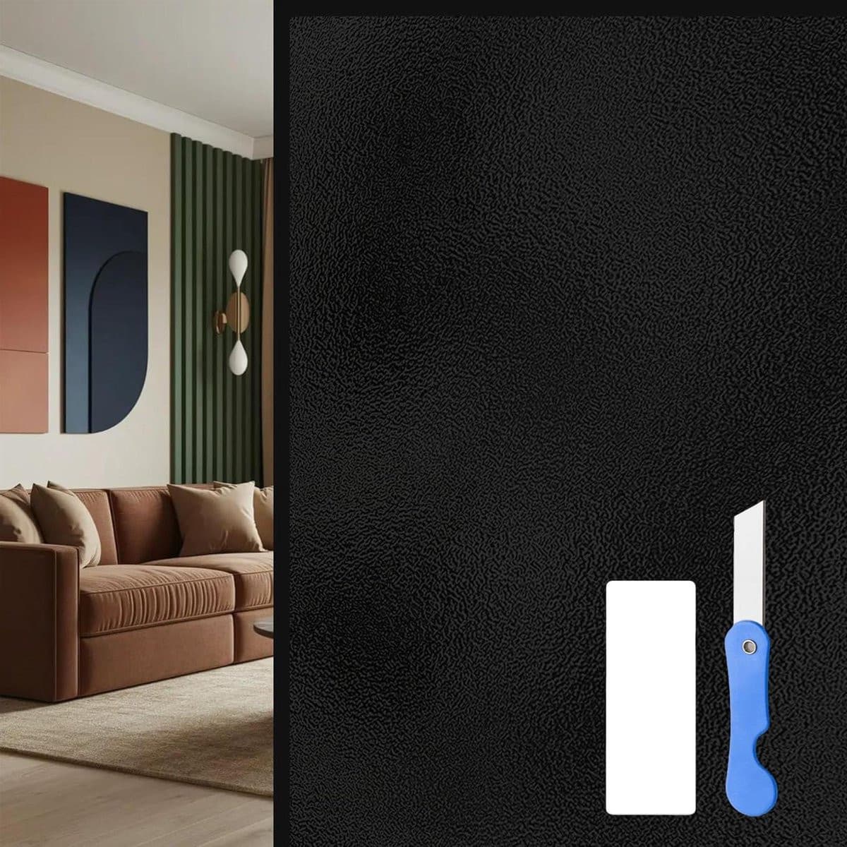 Zwarte anti-inkijk raamfolie mat glasfolie voor privacy, niet zelfklevend, 150 x 170 cm