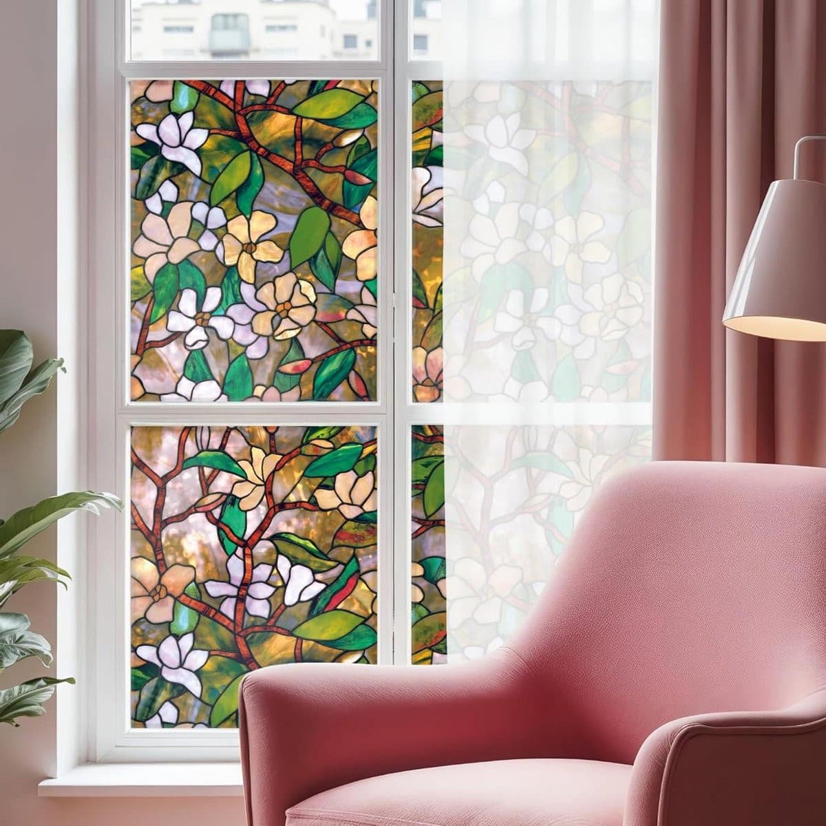 Decoratieve Raamfolie met Magneetbloem Patroon voor Privacy, Statisch zonder Lijm, Multicolor, 61 x 92 cm