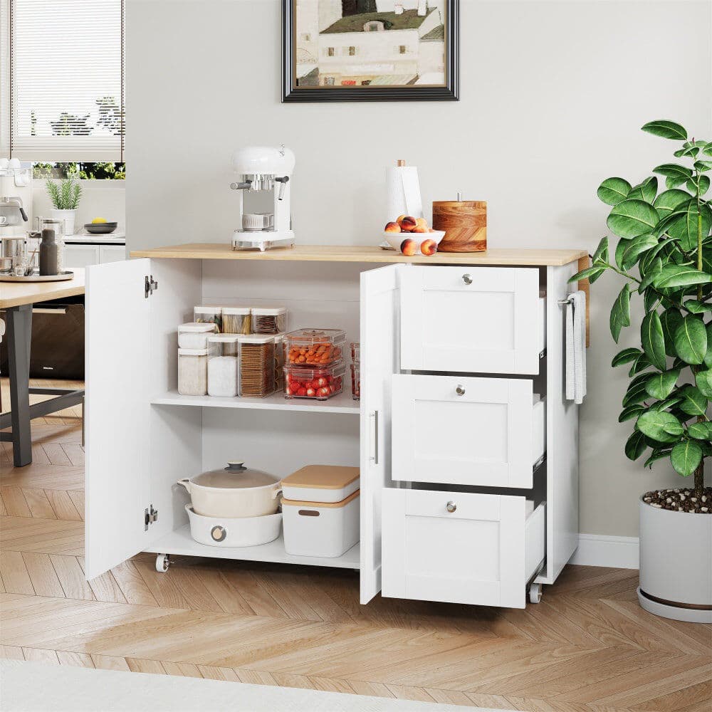 Ebern Designs 135 cm W Kitchen Cart White 90cm H X 135cm W X 44cm D