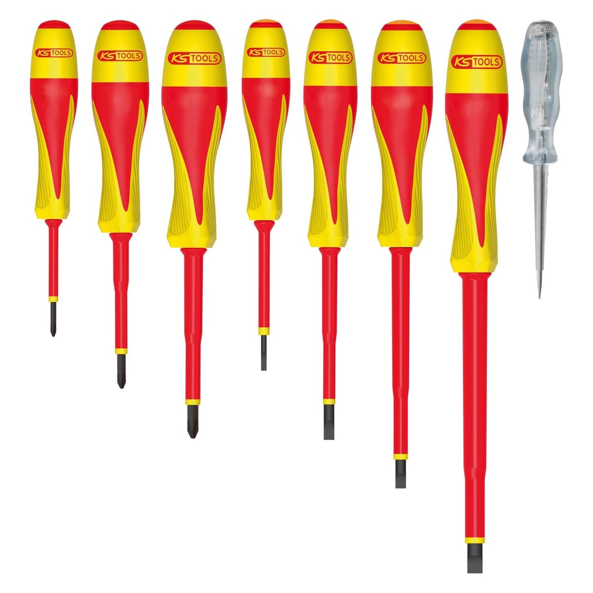 KS Tools 7-teiliges Set ULTIMATE-Schraubendreher aus zwei Materialien, 1000 V isoliert, Schlitz-PH + (Schlitz) (922.6218)