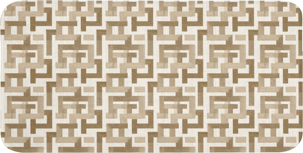 Bruine antislip WC mat met geometrisch retro design, 120 x 60 cm