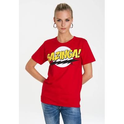 T-Shirt LOGOSHIRT "Bazinga", Damen, Gr. M, rot, 100% Baumwolle, bedruckt, normal, Rundhals, Shirts T-Shirt, mit lizenziertem Frontprint