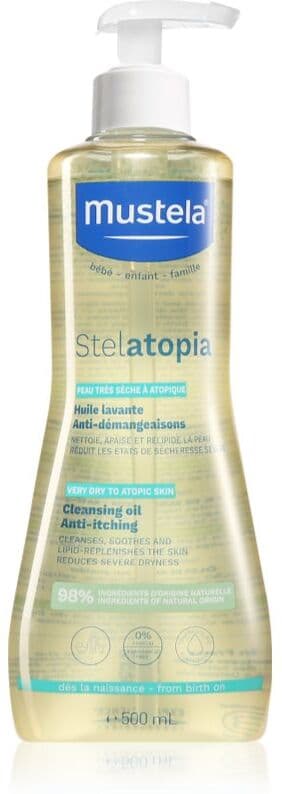 Mustela Bébé Stelatopia παιδικό λάδι για μπάνιο και σώμα για ατοπικό δέρμα 500 ml