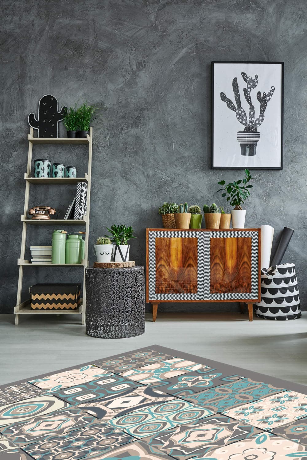 Home and Living Tapis vinyle carreaux ciments bleu 140x200cm Bleu 200x0x140cm