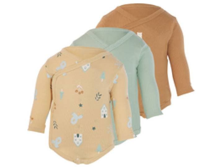 LUPILU® Lot de 3 bodys croisés bébé (brun/vert, 0-2 mois)