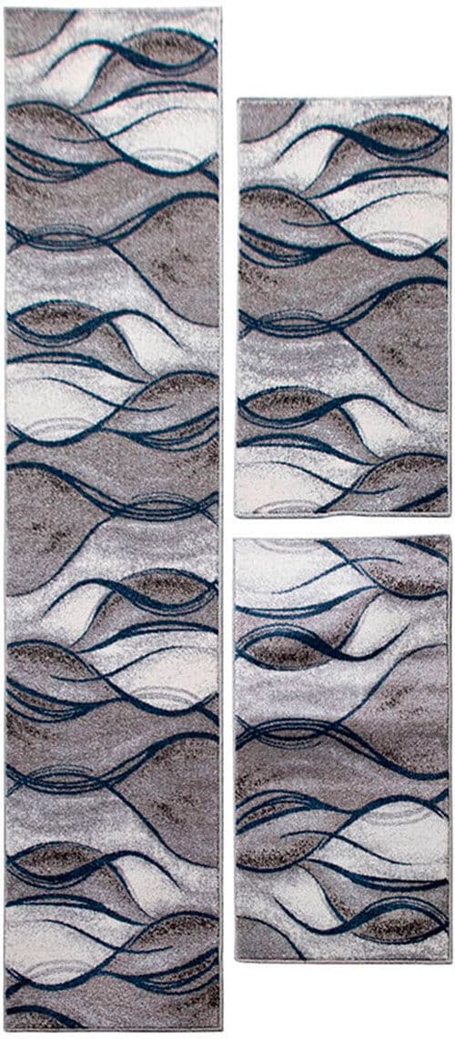 Bettumrandung GOODPRODUCT "Tritom" Gr. 14, blau, H:9mm, Obermaterial: 100% Polypropylen, Bettumrandungen, Bettumrandung, mit besonders weichem Flor, Kurzflor, modernes Wellen Muster blau B/L (Brücke): 67cm x 140cm (2 Stk.) B/L (Läufer): 67cm x 340cm (1 St