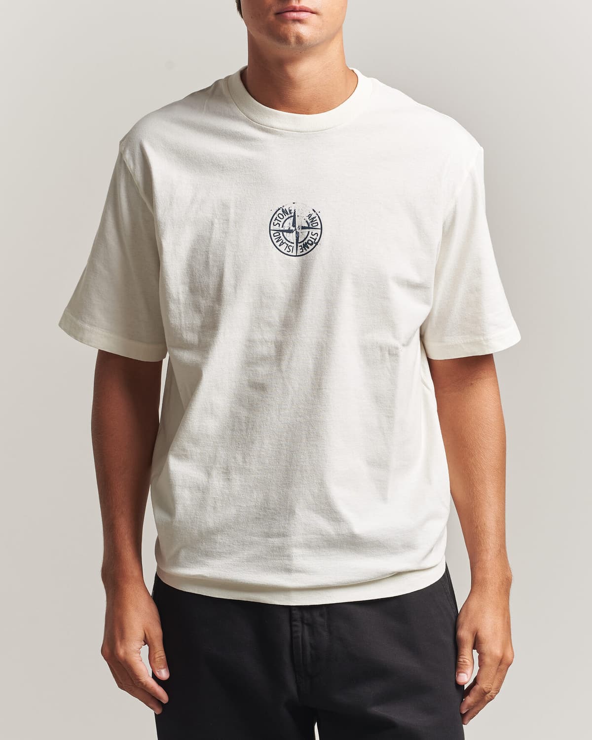 Stone Island Vertical Placement Print Cotton T-Shirt Ivory men M Hvid
