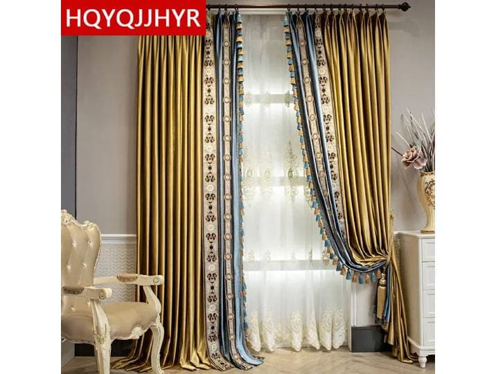 Rideaux de luxe en velours ombré doré et bleu, style européen et américain, pour chambre à coucher, salon, hôtel, Villa, personnalisation