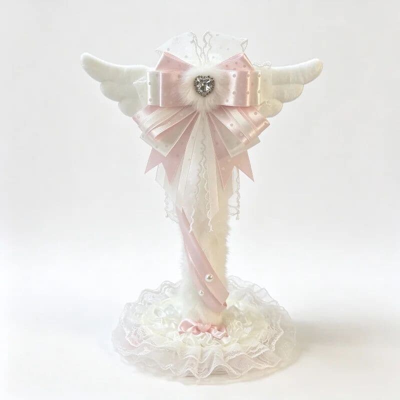 TLXT Angel Wing Headphone Stand Handmade Lace Bow Headset Holder Kawaii Pink Desktop Gaming Headphones Display Rack Cute Decor Gift