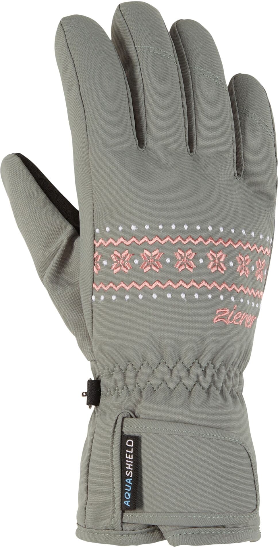 Skihandschuhe ZIENER "LAILLA-Z AQUASHIELD MÄDCHEN", Kinder, Gr. 6, grün (grün mud), Kunstfaser, Handschuhe Skihandschuhe, wasserdicht, winddicht, atmungsaktiv, warm, bestickt grün mud 6