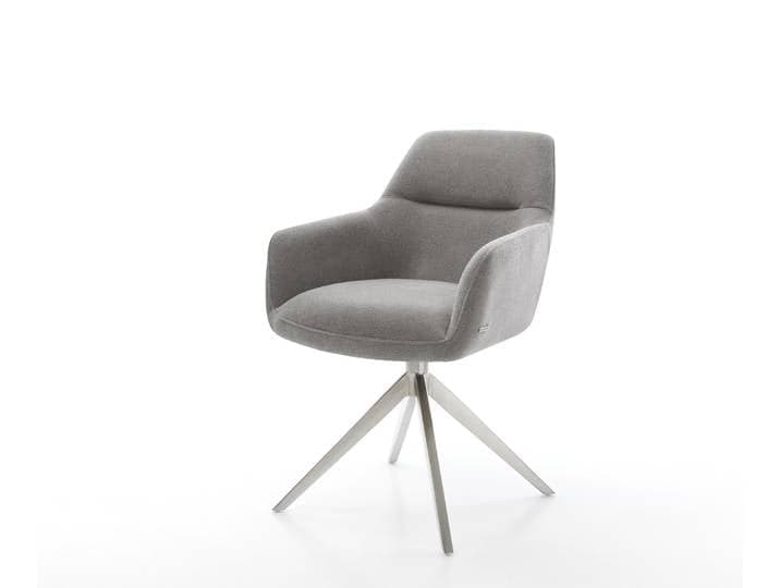 Chaise pivotante Pejo Flex tissu structuré doux gris pied croisé large acier inoxydable pivotement sur 360° ressorts ensachés