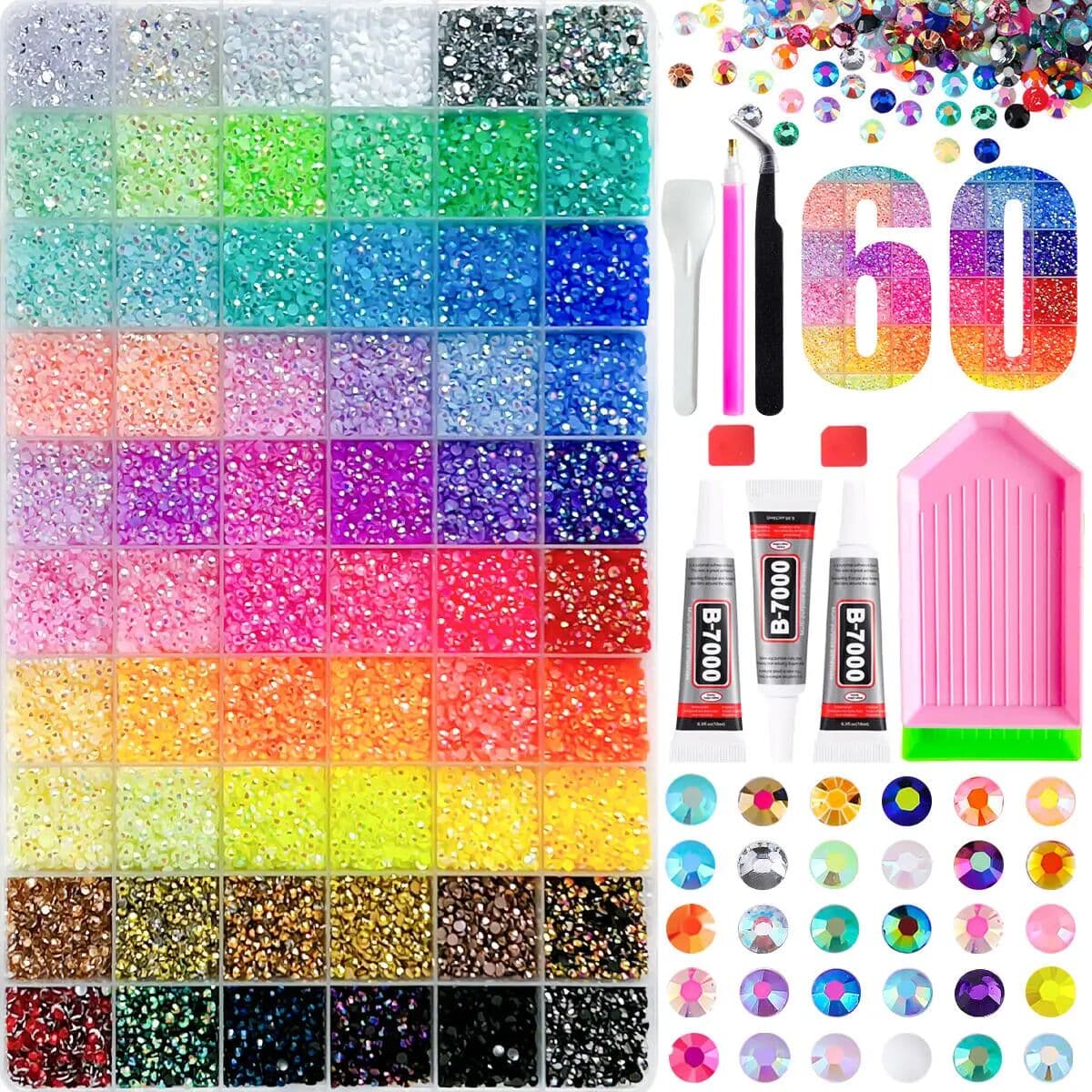 NONE 1Box AB Shinny Colorful Resin Nail Bedazzling Rhinestones Kit 60 Colors Mini Semi-circular Flat Bottomed Resin Nail Diamond DIY