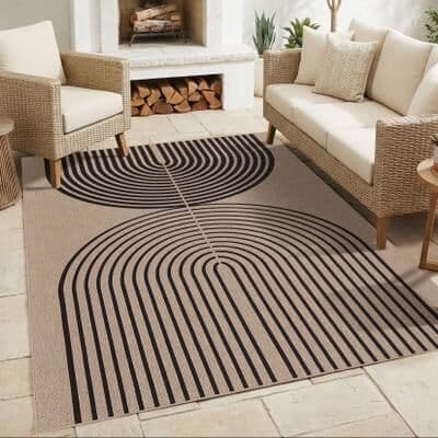 Garvee Modern Arch Stripe Easy Jute Area Rug