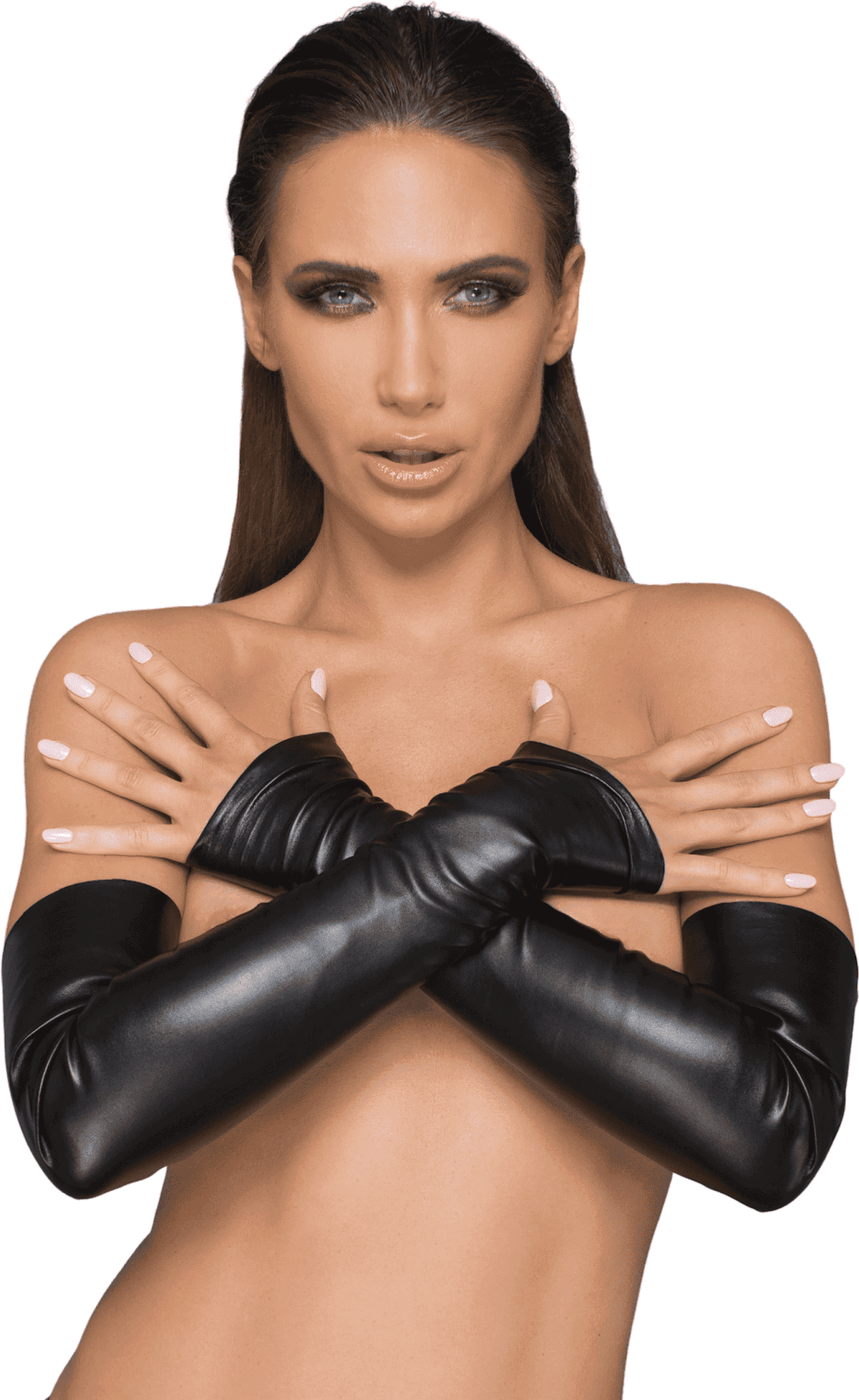 Noir HandMade F213 Gants sans doigts en cuir écologique élastique