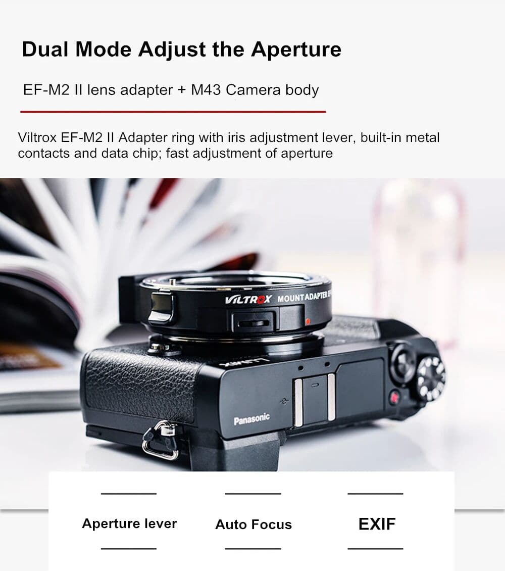 Viltrox EF-M2II Autofocus Adapter Ring for Canon EF lens to M43 Mount Series Cameras