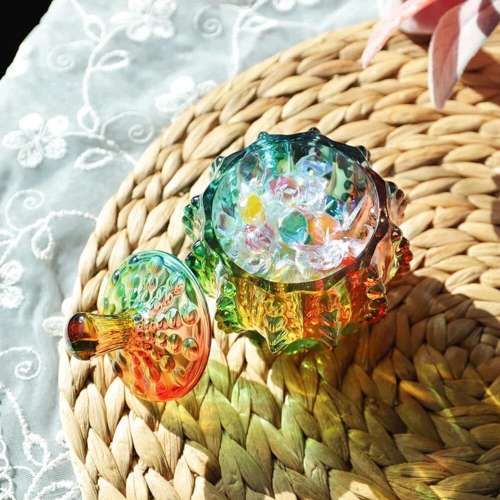 NONE 6oz Colorful Embossed Glass Candy Jar with Lid Iridescent Crystal Jewelry Box Decorative Dish for Wedding Party Buffet