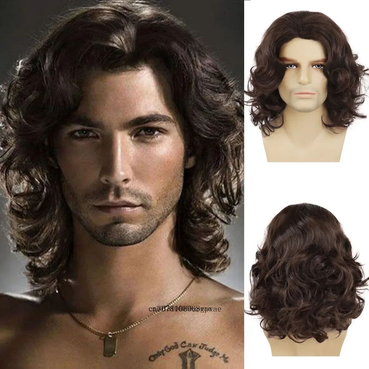 kadier Synthetic Male Wigs Long Curly Brown Wig for Men Daily Natural Fluffy Hairstyle Breathable Heat Resisant Man Cosplay Costume Use