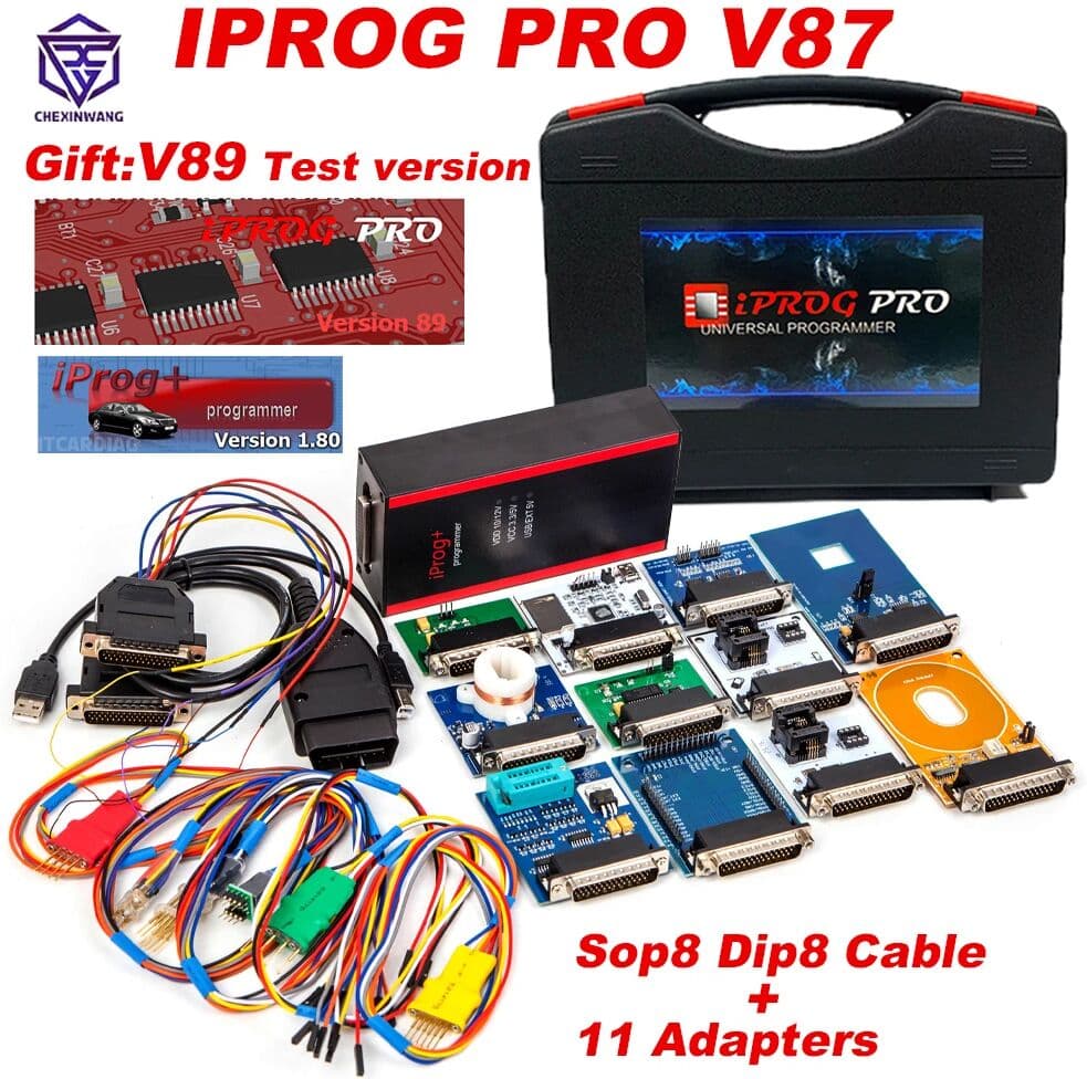 chipsoft pro IPROG V87 Ecu Tool Key Programmer for Airbag Reset IMMO K-+M Car Radio MCU Dashboard Full Adapters as Gift Iprog Pro V89 Iprog+