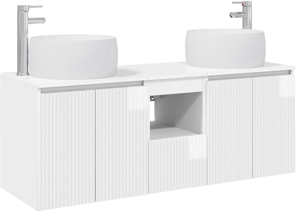 vidaXL Ensemble d'armoire de salle de bain 3 pc Blanc brillant
