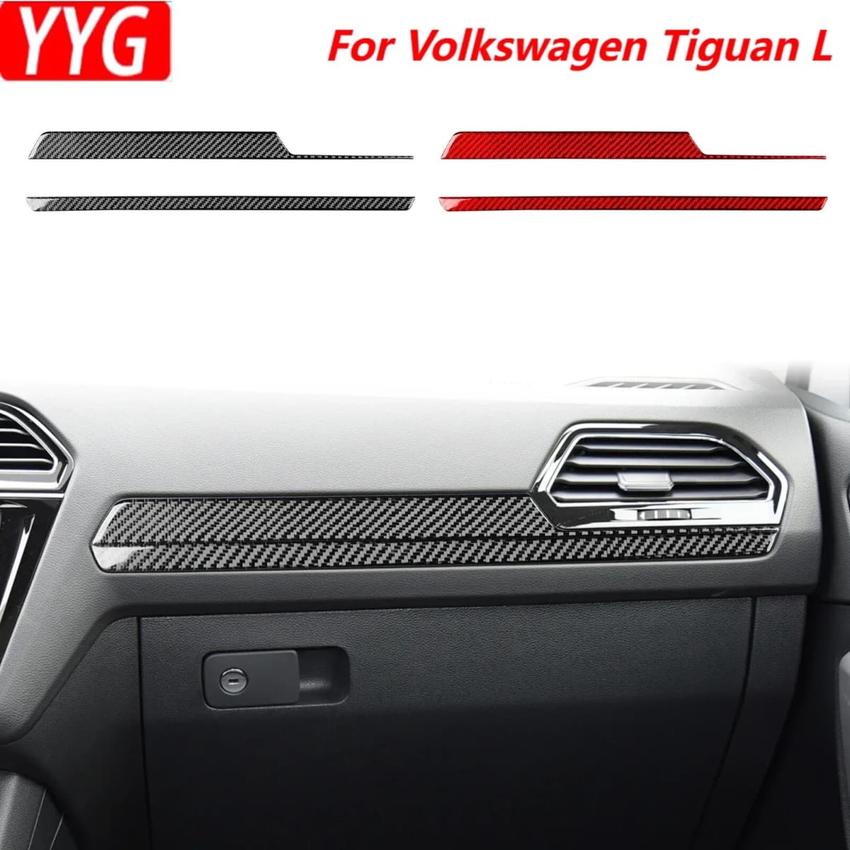 DDJCARBON For Volkswagen Tiguan L 2017—2021 Car Accessories Carbon Fiber Copilot Dashboard Strip Panel Cover Trim Sticker Modification
