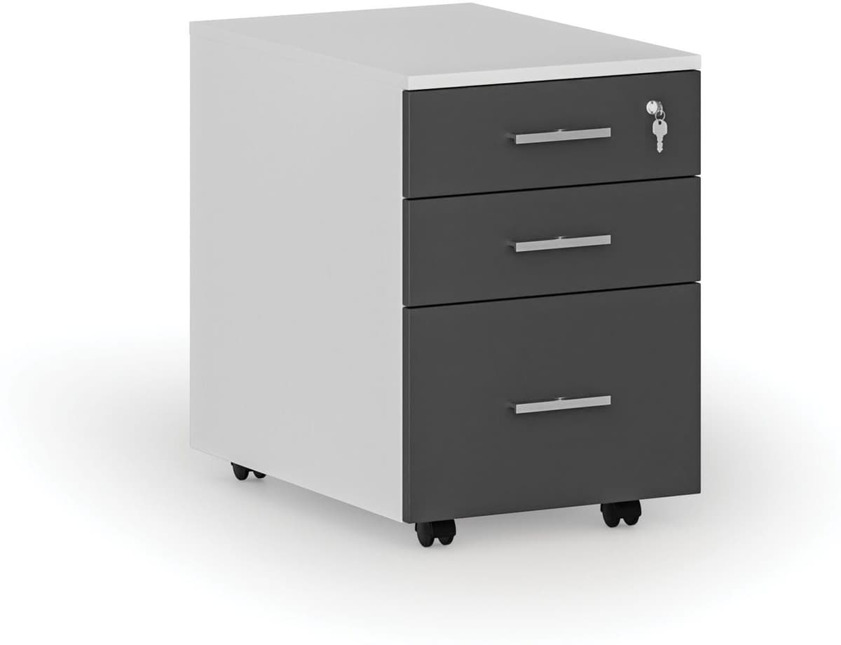 B2B Partner Büro-Rollcontainer für Hängeregister PRIMO WHITE, 3 Schubladen, weiß/Graphit
