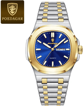 Inspire Essentials POEDAGAR Luxury Square Military Mens Watch Stainless Steel Waterproof Design gold Blue