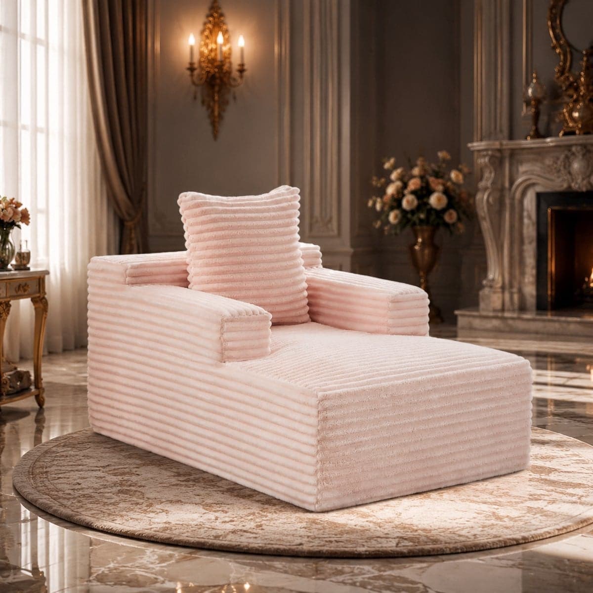 Welltin Chaise longue opvouwbare slaapbank en leesstoel in corduroy - Roze