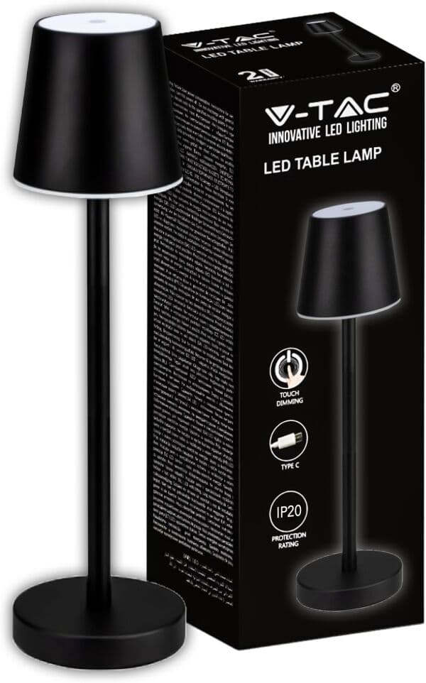 V-Tac Lampada Led Da Tavolo 3w Ricaricabile A Batteria Colore Nero Usb C Touch Dimmerabile 3000k Luce Tavolo Ristorante Da Interno Ip20 - 10193