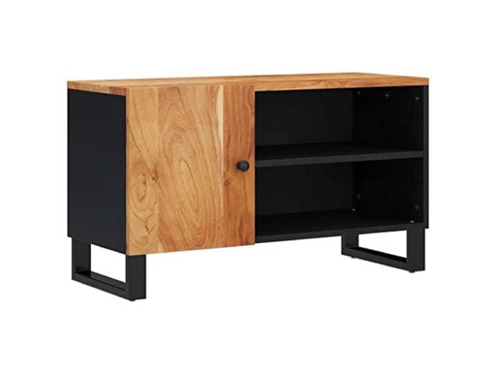 Favemtsl TV-Schrank 80x33x46 cm Lowboard Akazie Holzwerkstoff Kompakter Medienschrank fürs Wohnzimmer mit Fach, zwei offenen Ablagen und stabilen Metallbeinen für Receiver und Deko.