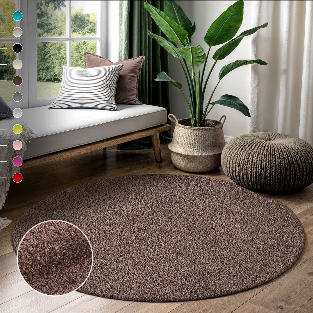 Hochflor-Teppich SANAT "LOCA , auch als Läufer und in Rund", braun (dunkelbraun), H:30mm Ø:80cm, Kunstfaser, Teppiche, Hochflor-Teppich, Wohnzimmer, Langflor, Shaggy, Schlafzimmer dunkelbraun Ø 80cm 1 Stk., 30mm, Ø 80cm