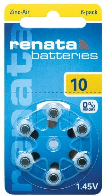 Renata Za10 Free Mercury - Blister Da 6 Batterie Per Protesi Acustiche