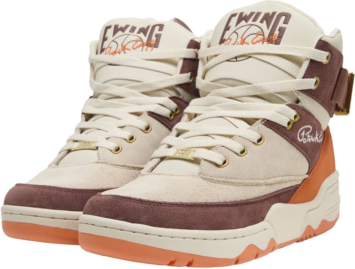 Sneaker EWING "Ewing 33HI", Herren, Gr. 44, braun (cream, braun, orange), Leder, Schuhe Sneaker