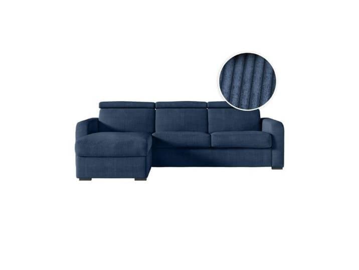 Canapé CAROLE d'angle convertible 4 places couchage quotidien 140x190cm en velours côtelé - Bleu