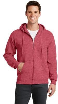 Port & Company PC78ZH Co Core Fleece Full-Zip Hooded Sweatshirt in Heather Red size 5XL   Cotton/Polyester Blend