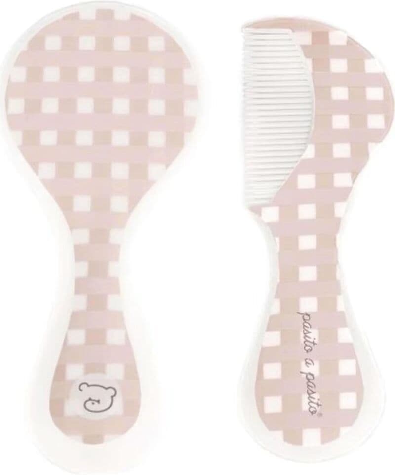PASITO A PASITO Pasito A Set De Peine Y Cepillo A Para Bebé, Diseño Cuadros Rosa Talla Única Unisex