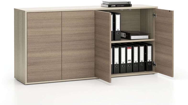 PLAN Kancelářská skřínka s dveřmi LAYERS, dlouhá, 1582 x 400 x 777 mm, dub přírodní / dub mořený